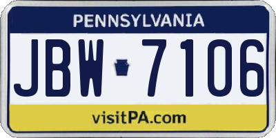 PA license plate JBW7106