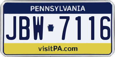 PA license plate JBW7116