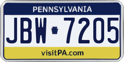 PA license plate JBW7205