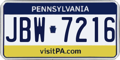 PA license plate JBW7216