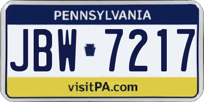 PA license plate JBW7217
