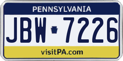PA license plate JBW7226
