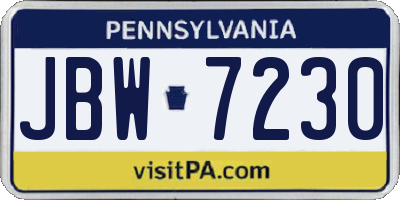 PA license plate JBW7230