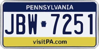 PA license plate JBW7251