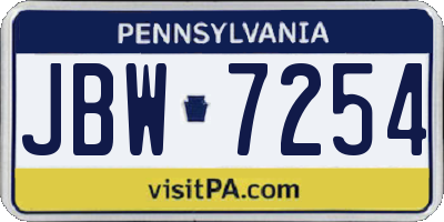 PA license plate JBW7254