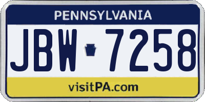 PA license plate JBW7258