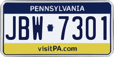 PA license plate JBW7301