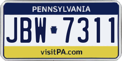 PA license plate JBW7311