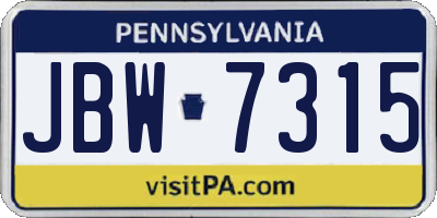 PA license plate JBW7315
