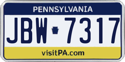 PA license plate JBW7317