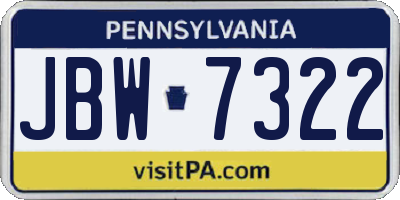 PA license plate JBW7322