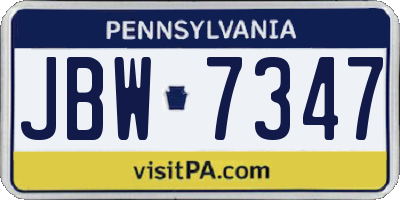PA license plate JBW7347