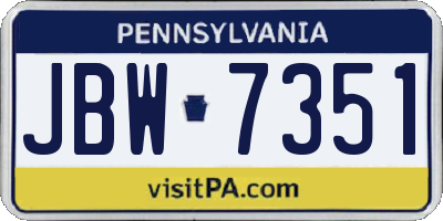 PA license plate JBW7351