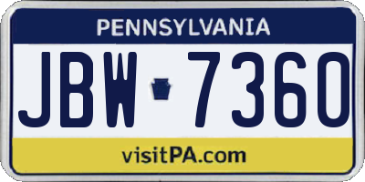 PA license plate JBW7360