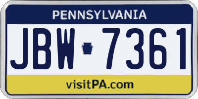 PA license plate JBW7361