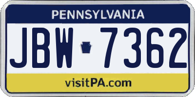 PA license plate JBW7362