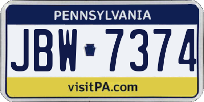 PA license plate JBW7374