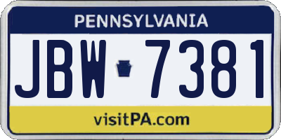 PA license plate JBW7381
