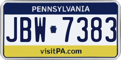 PA license plate JBW7383