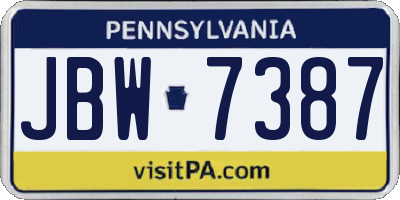 PA license plate JBW7387