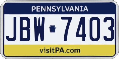 PA license plate JBW7403