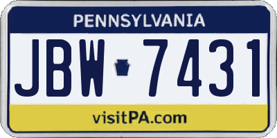 PA license plate JBW7431