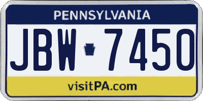 PA license plate JBW7450