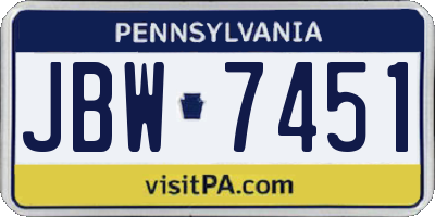 PA license plate JBW7451