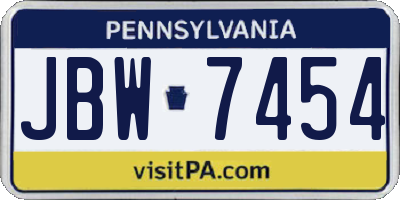 PA license plate JBW7454