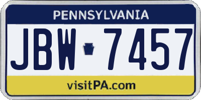 PA license plate JBW7457