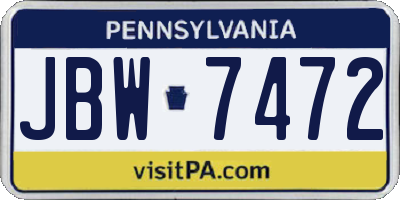 PA license plate JBW7472