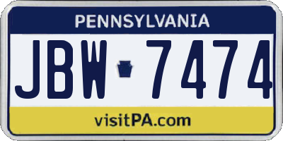 PA license plate JBW7474