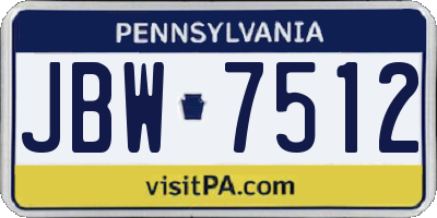 PA license plate JBW7512