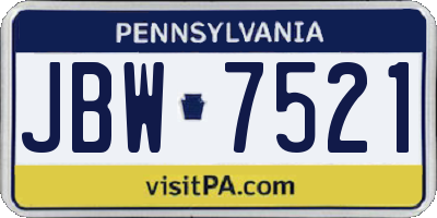 PA license plate JBW7521