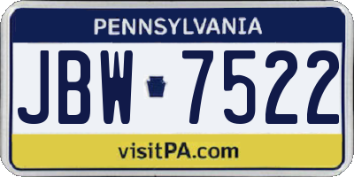 PA license plate JBW7522