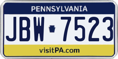 PA license plate JBW7523