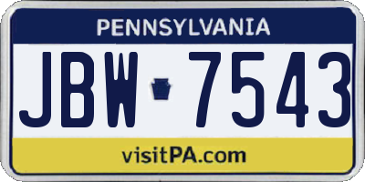 PA license plate JBW7543
