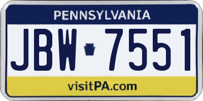 PA license plate JBW7551