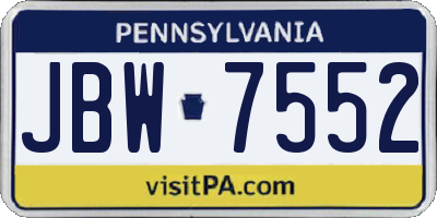 PA license plate JBW7552