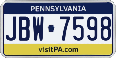 PA license plate JBW7598