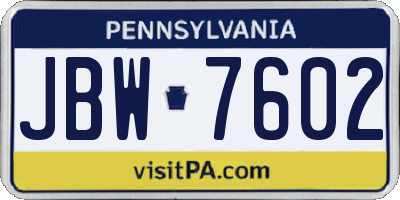 PA license plate JBW7602