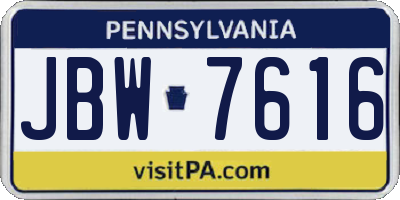 PA license plate JBW7616
