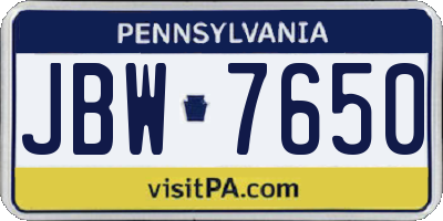 PA license plate JBW7650