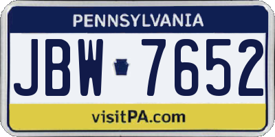 PA license plate JBW7652
