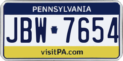 PA license plate JBW7654