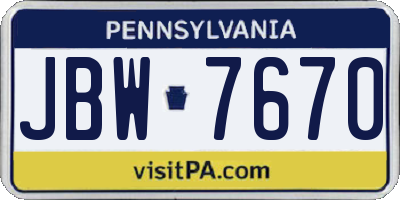 PA license plate JBW7670
