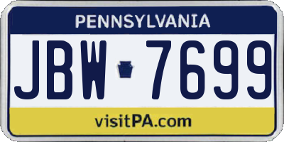 PA license plate JBW7699