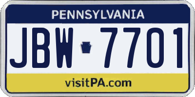 PA license plate JBW7701