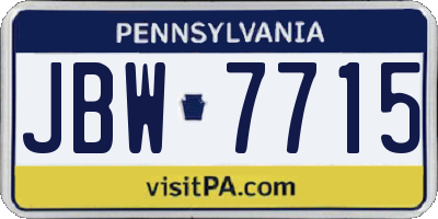 PA license plate JBW7715