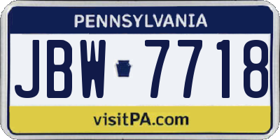 PA license plate JBW7718